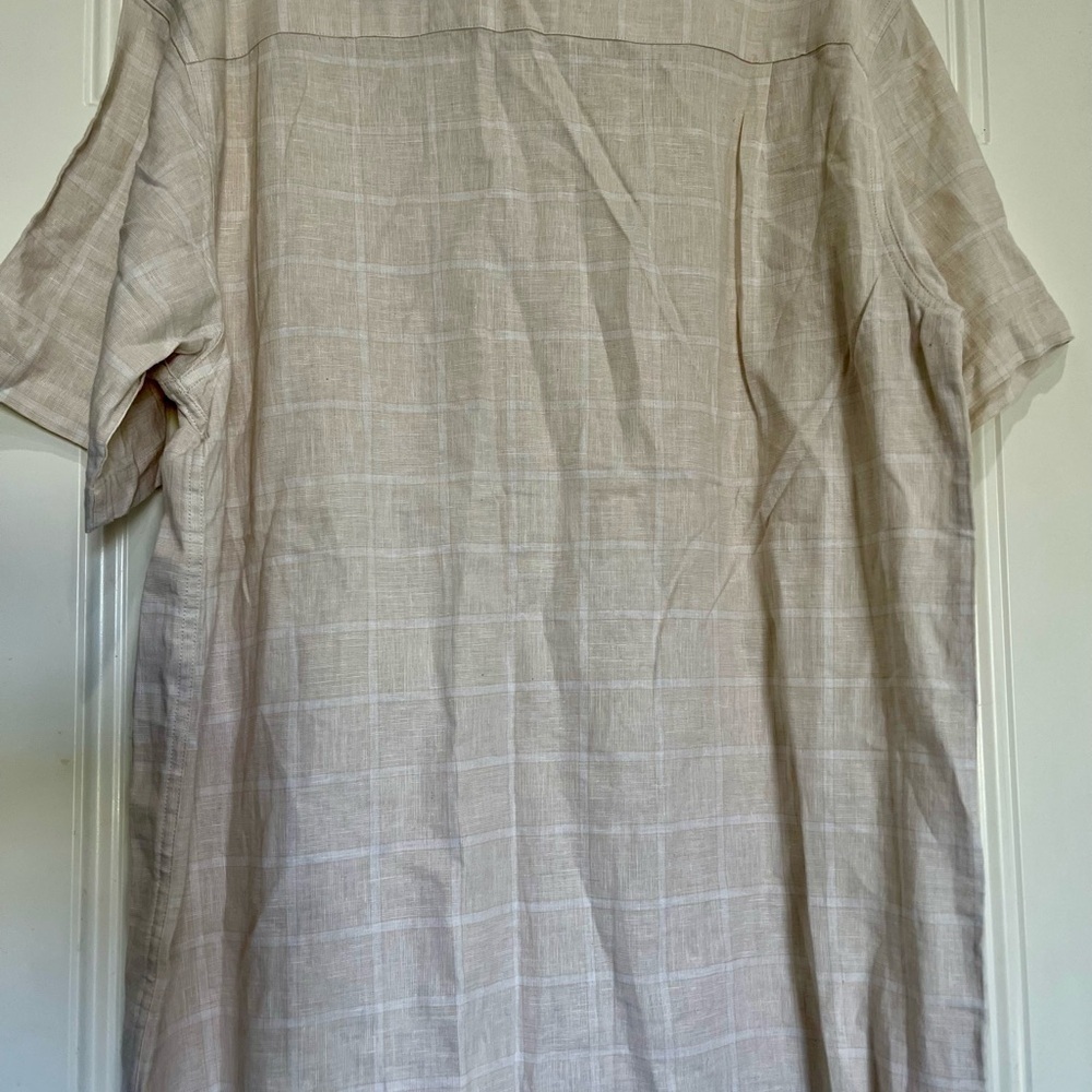 Marc Edwards Tan and Cream Casual Linen Button Down Shirt - Picture 4 of 5